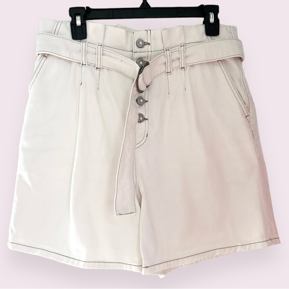 Free People High-Rise Cream Paperbag Belted Shorts